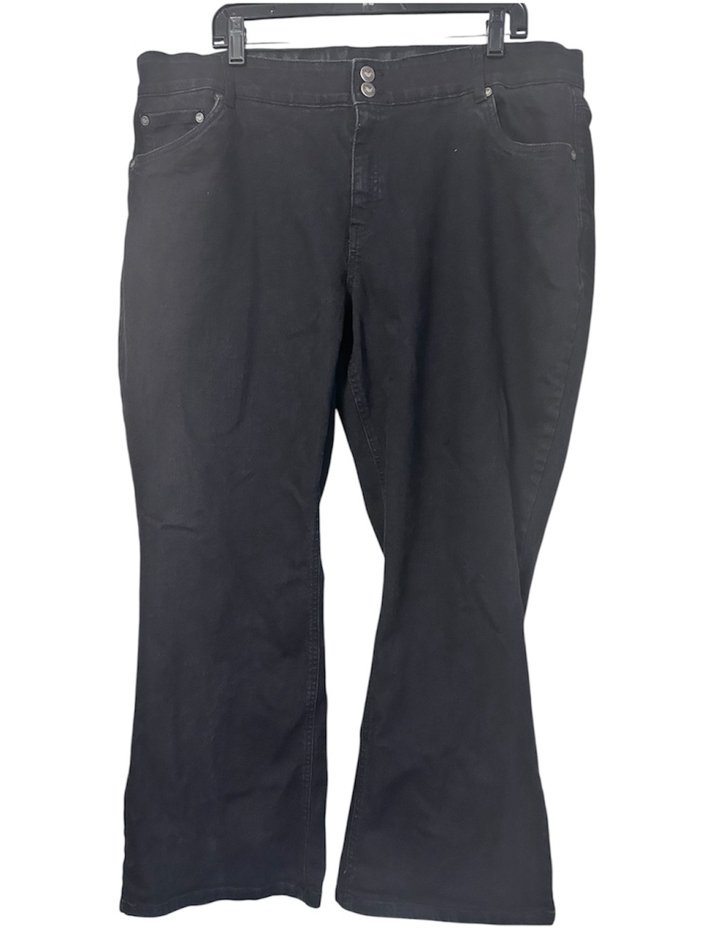 Woman Within black denim petite bootcut jeans, size 22WP